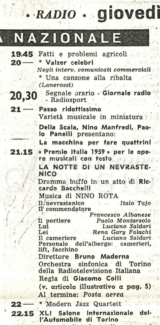  Programma nazionale. La notte di un nevrastenico 21 novembre 1959