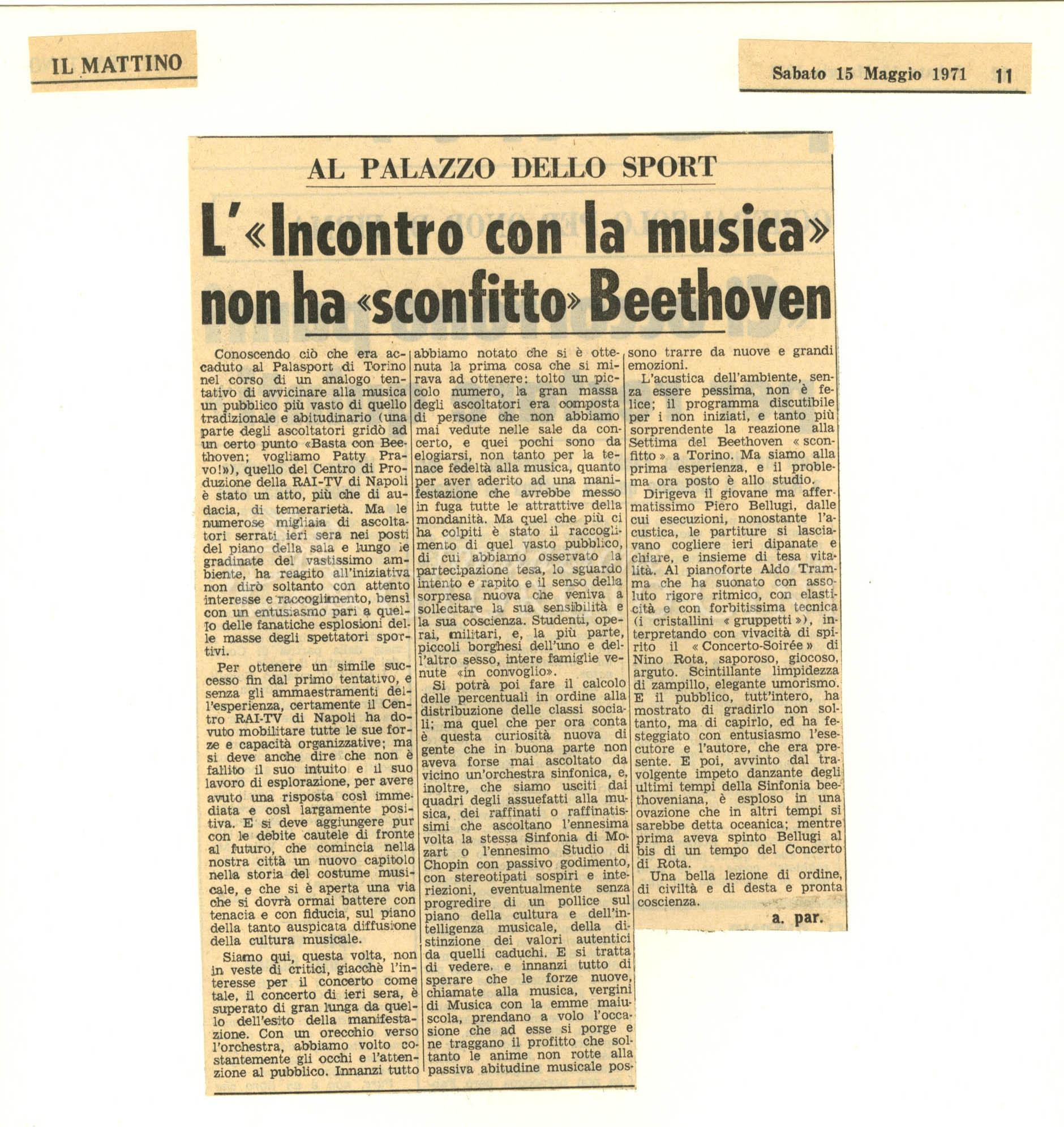 Al Palazzo dello Sport. L' 'Incontro con la musica' non ha 'sconfitto' Beethoven
				 15 maggio 1971