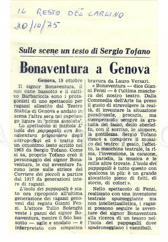 Bonaventura a Genova
				 20 ottobre 1975
