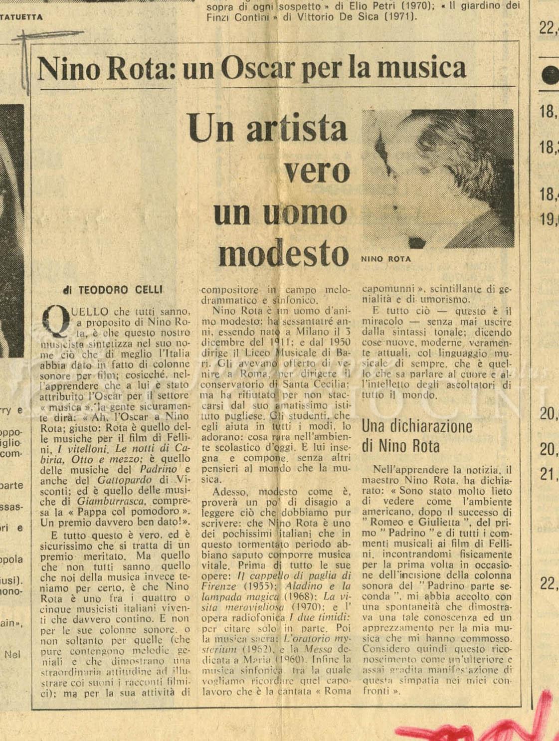 Nino Rota: un Oscar per la musica
				 10 aprile 1975