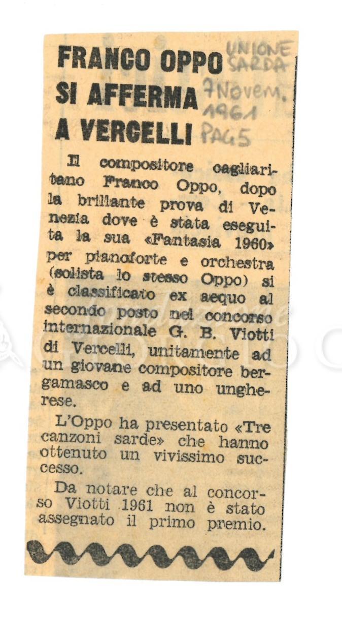 Franco Oppo si afferma a Vercelli
				 07 novembre 1961