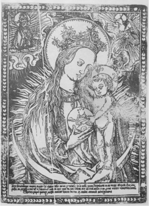 Madonna in gloria con il Bambino e orazione