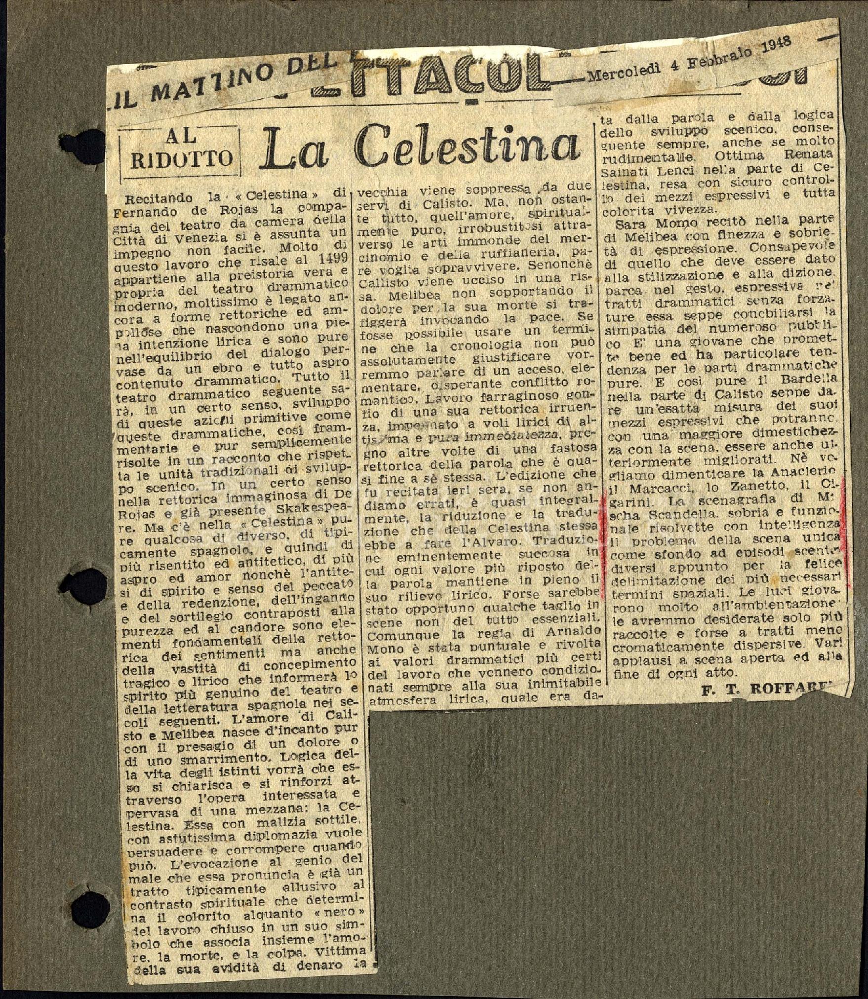 La Celestina
				 : Al Ridotto 04 febbraio 1948