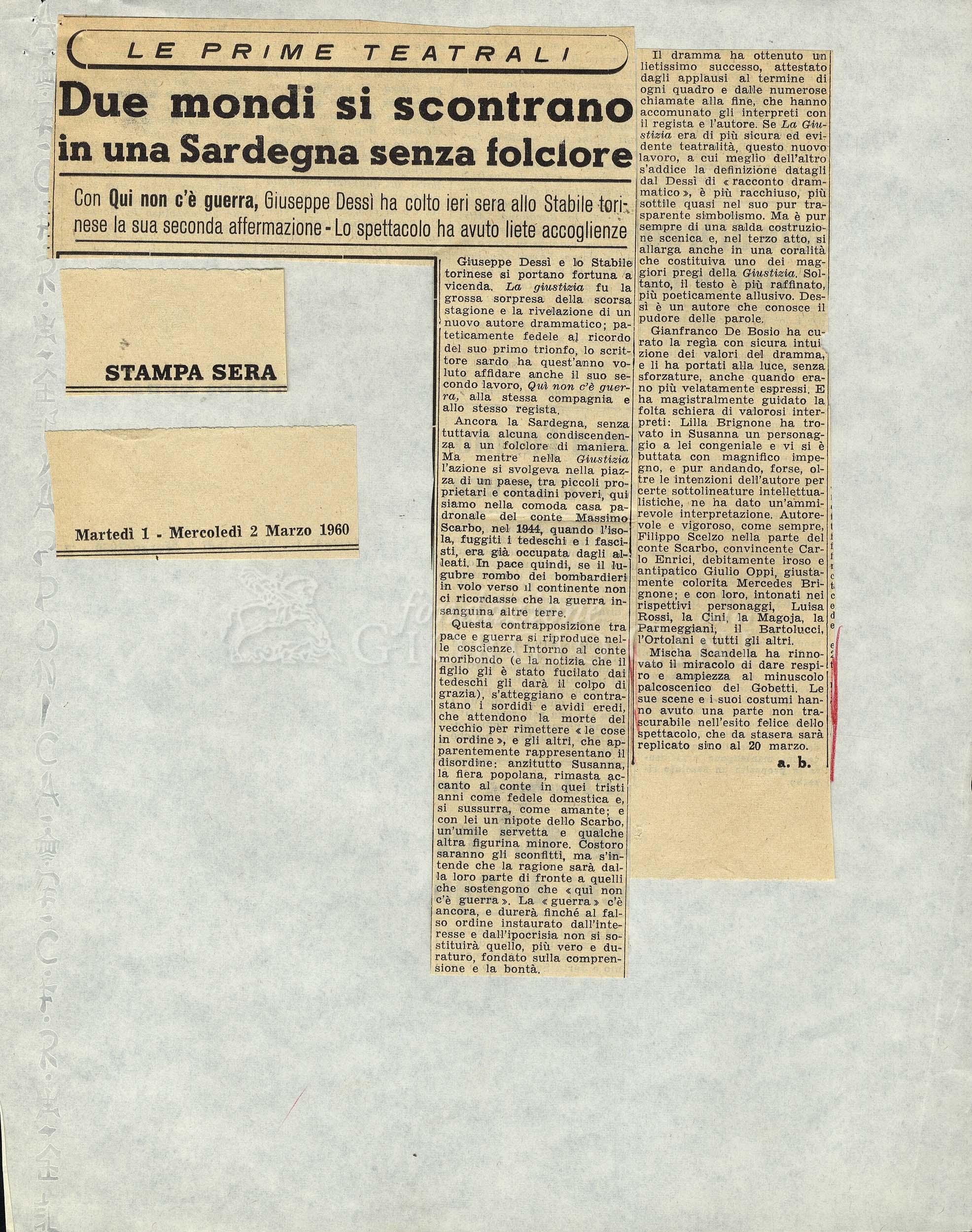 Due mondi si scontrano in una Sardegna senza folclore
				 01 marzo 1960 - 02 marzo 1960