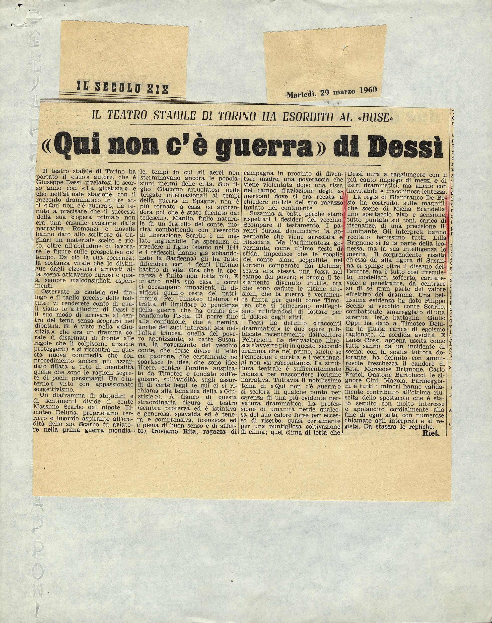  «Qui non c'è guerra» di Dessì 29 marzo 1960