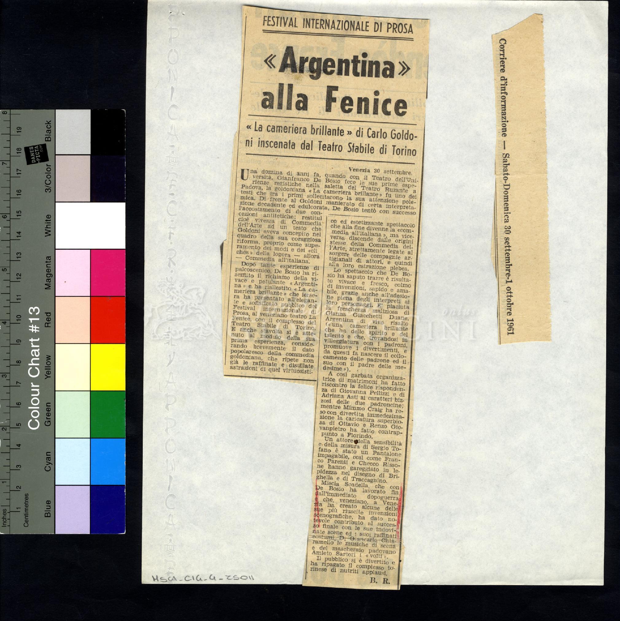 «Argentina» alla Fenice
				 : Festival internazionale di prosa 30 settembre 1961 - 01 ottobre 1961