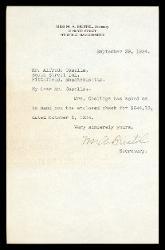  Lettera di M. A. Bristol a Alfredo Casella, Pittsfield (Massachusetts) 29 settembre 1934