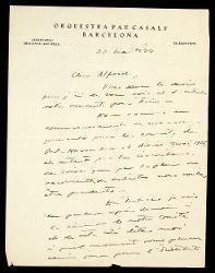  Lettera di Pablo Casals a Alfredo Casella, Barcellona 22 maggio 1934