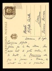  Cartolina postale di Luigi Dallapiccola a Alfredo Casella, Marina di Pietrasanta (Lucca) 19 luglio 1942