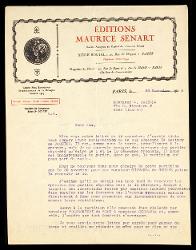  Lettera di Maurice Sénart a Alfredo Casella, Parigi 22 novembre 1928