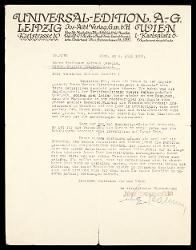  Lettera di [Alfred August] Kalmus e un altro funzionario a Alfredo Casella, Vienna 06 luglio 1933