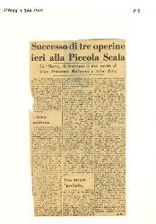 Successo di tre operine ieri alla Piccola Scala. La 'Mavra' di Stravinski e due novità di Gian Francesco Malipiero e Nino Rota
				 09 febbraio 1960