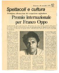 Premio internazionale per Franco Oppo
				 : Prestigiosa affermazione del compositore cagliaritano. La più recente opera del musicista, 